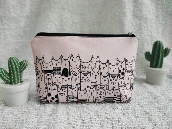 Too Many Cats (Pink) Large Zipper Pouch