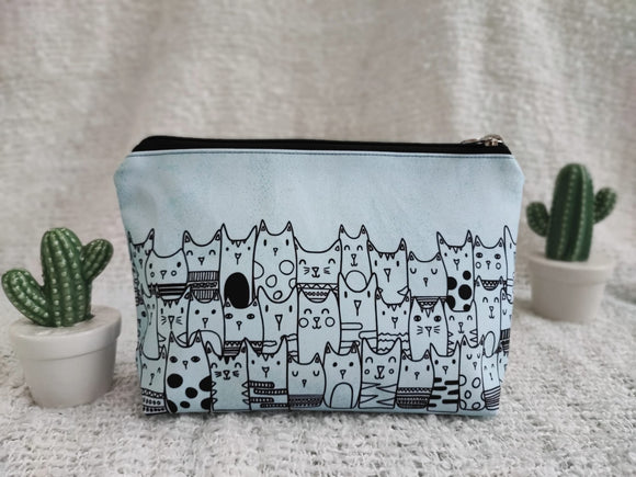 Too Many Cats (Blue) Large Zipper Pouch