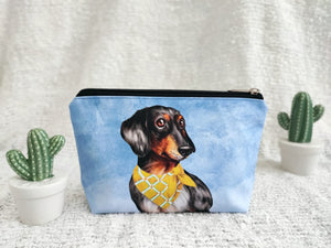 Watercolor Dachshund (Blue) Large Zipper Pouch