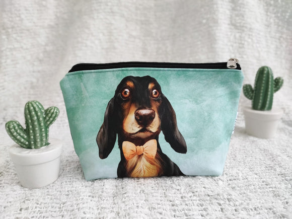 Watercolor Dachshund (Green) Large Zipper Pouch