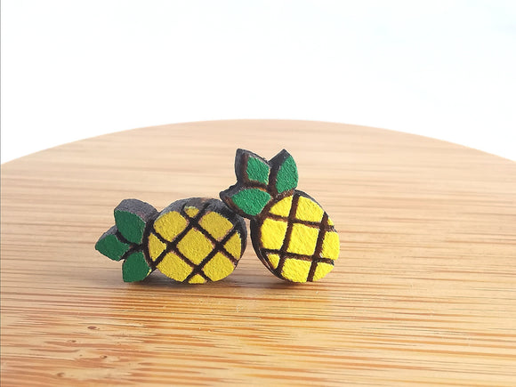 Pineapple Wood Studded Earrings