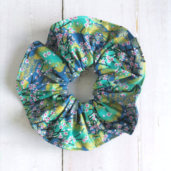 Blue Green Sakura Scrunchie