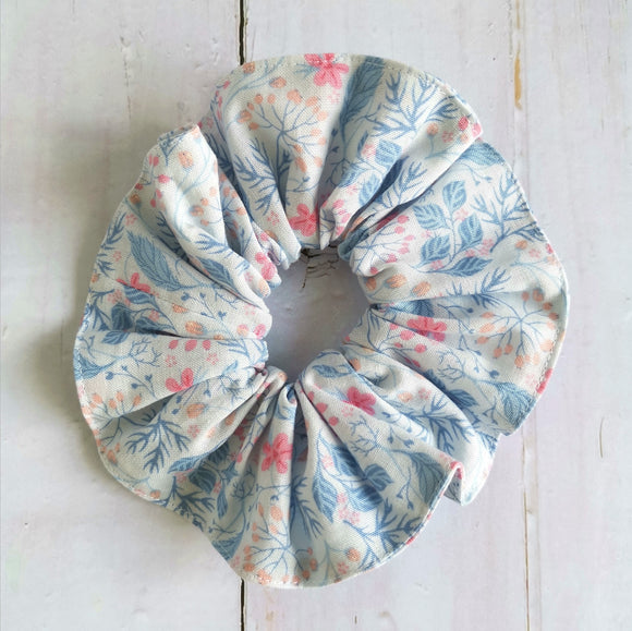 Pastel Blue Floral Scrunchie