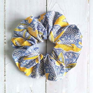 Yellow Blue Batik Scrunchie