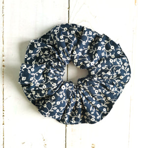 Navy Blue Flower Vines Scrunchie