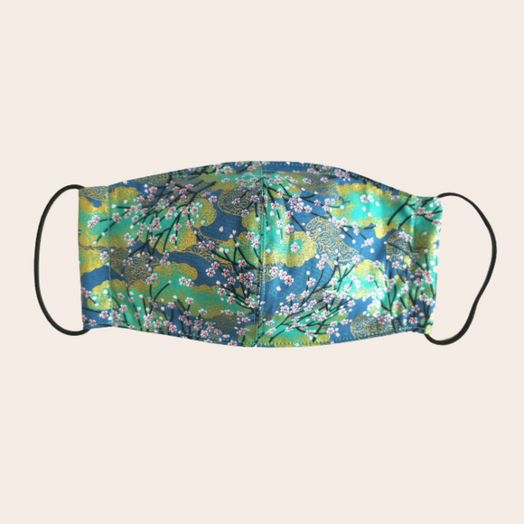 Blue Green Sakura Fabric Mask