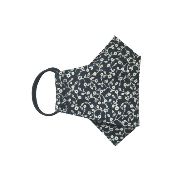 Navy Blue Flower Vines 3D Fabric Mask