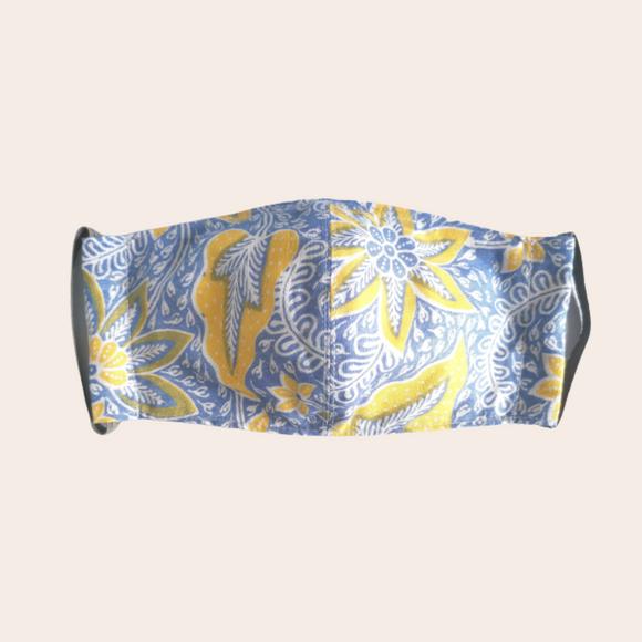 Yellow Blue Batik Fabric Mask