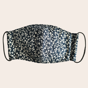 Navy Blue Flower Vines Fabric Mask